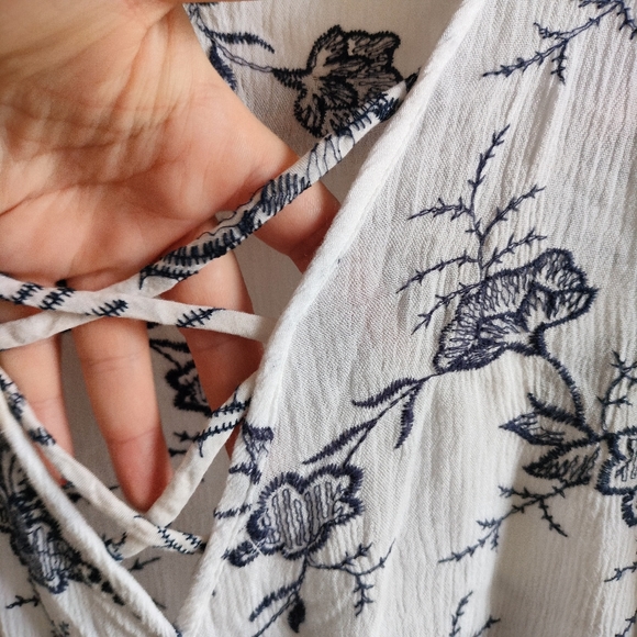 Navy and White Embroidered Bell Sleeve Blouse - Picture 10 of 17